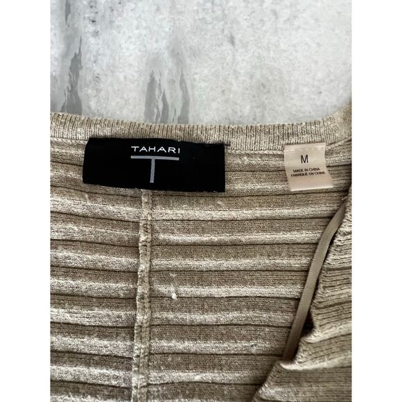 Tahari Green Ribbed Knit Sweater Short Puffy Dolman Sleeves Size Medium - Picture 3 of 9